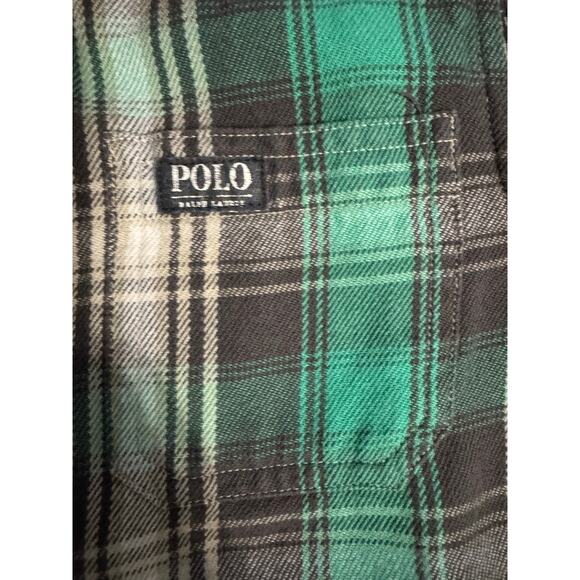 Ralph Lauren Boys Brown Green Long Sleeve Button Down Flannel Shirt Size 4 - Picture 3 of 4